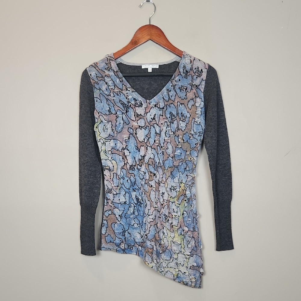 Alberto Makali Asymmetrical‎ Hemline Wool Blend Textured Top Size Small